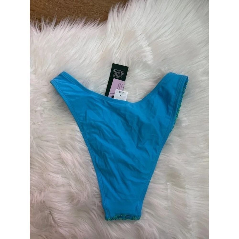 Wild Fable Bikini Bottom Womens M Blue Green NWT Crochet High Leg Cheeky Swim - Picture 2 of 3